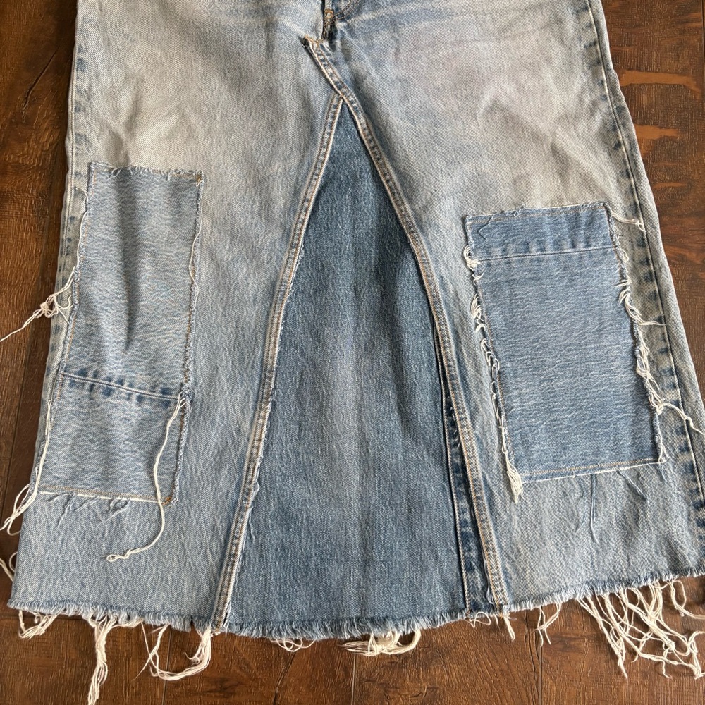 ❤️VERY RARE Tricia Fix free people Blue Patchwork Denim Maxi Skirt with Studs - Picture 6 of 16